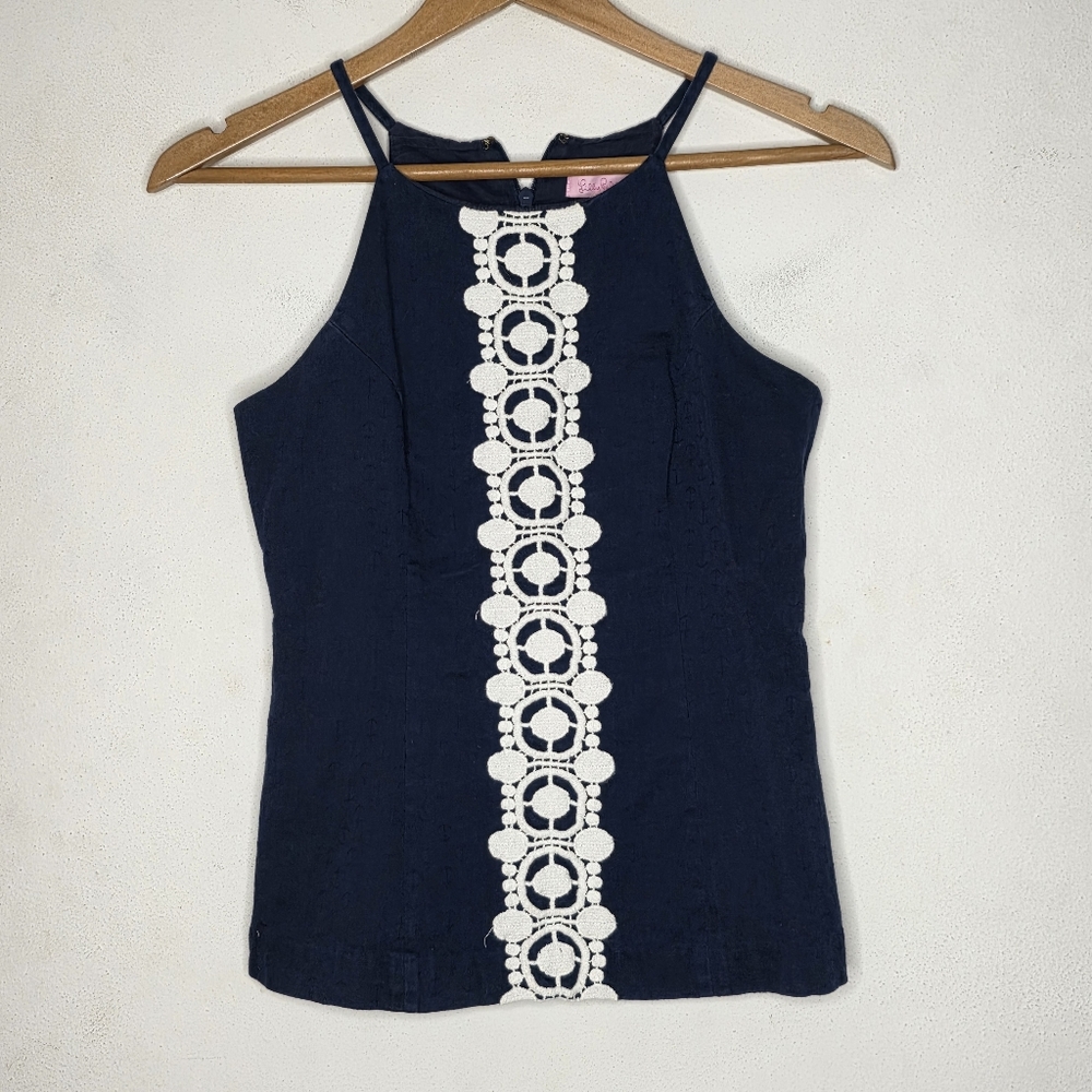 Lilly Pulitzer Annabelle Top In True Navy Blue In Size 0